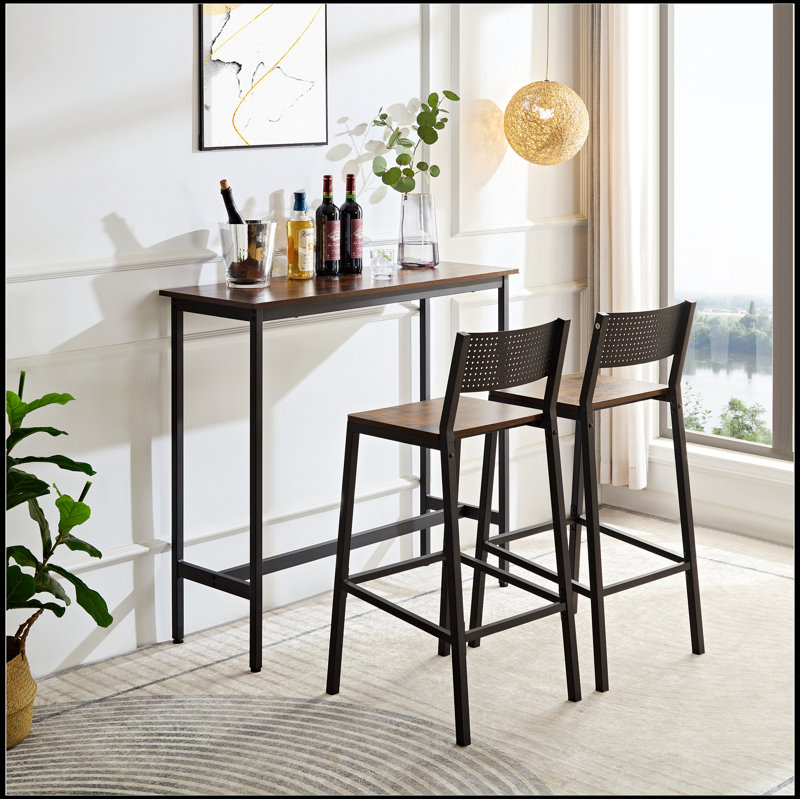 Bar stool and bar three-piece set, industrial style bar stool with backrest, iron wood structure
