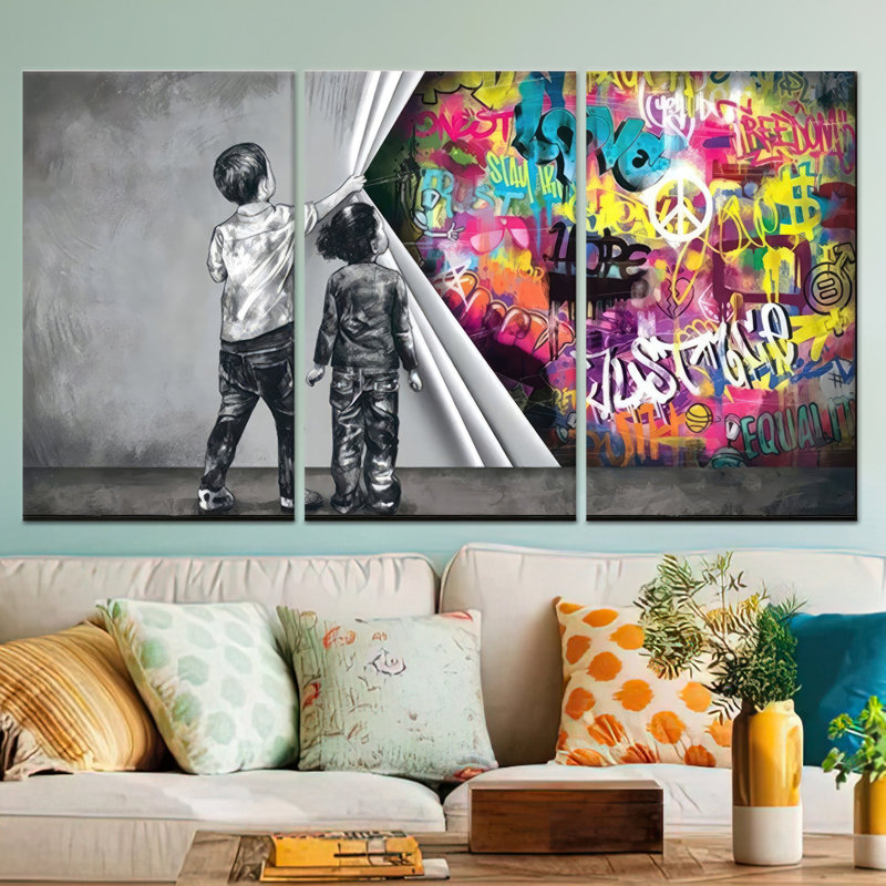 Reproduction imprimée sur toile de Banksy Boy: graffiti urbain, toile tendue 3P, 47,2 po H x 70,9 po l