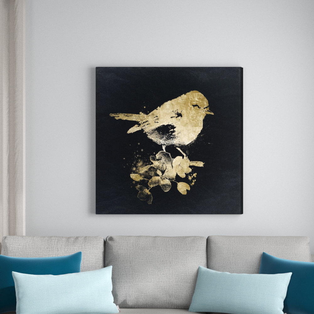 'Gold Bird' - Wrapped Canvas Printing Print