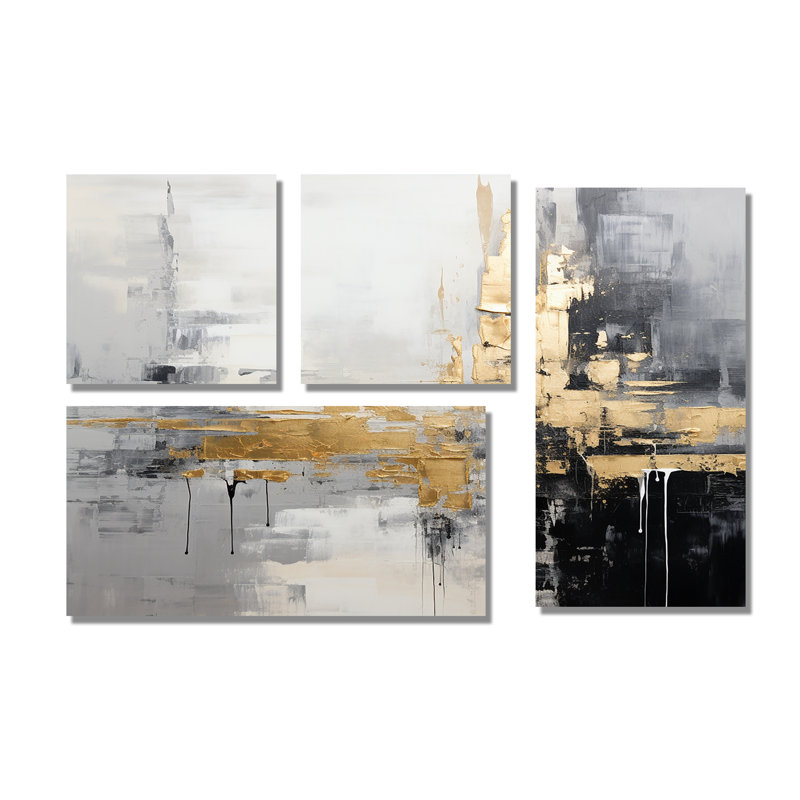 Grandes impressions abstraites sur toile, 4 pièces, Toile tendue, Ne s’applique pas
