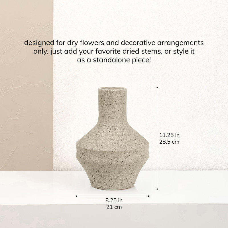 Round Terracotta Vase - Decorative Table Accent for Styling Dry Flowers