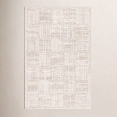 Light Brown Ivory Hand-Tufted Geometric Wool Rug