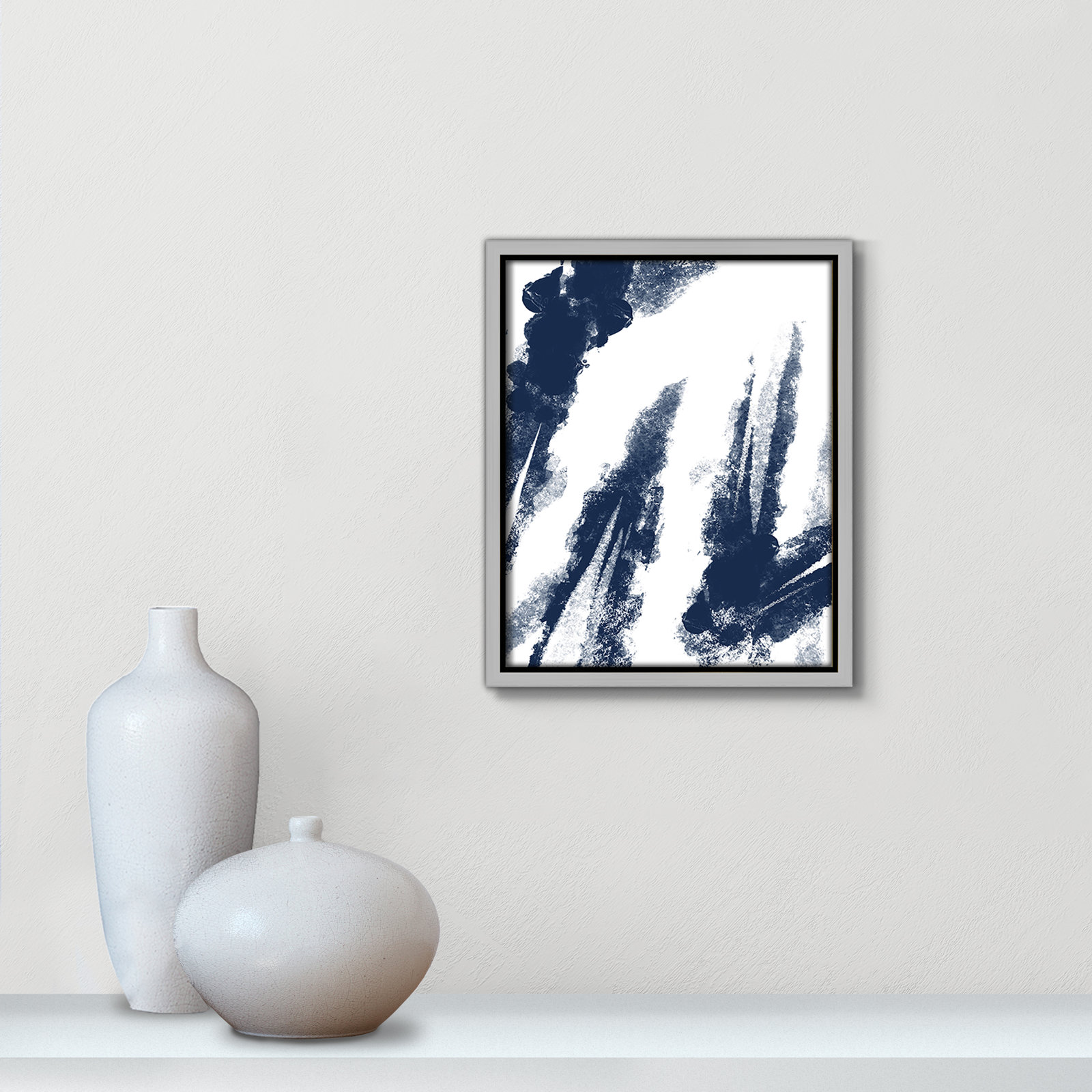 Ferne "Navy Striking Seams 2" Print, 11.5" H x 9.5" W x 2" D, Silver Framed Canvas