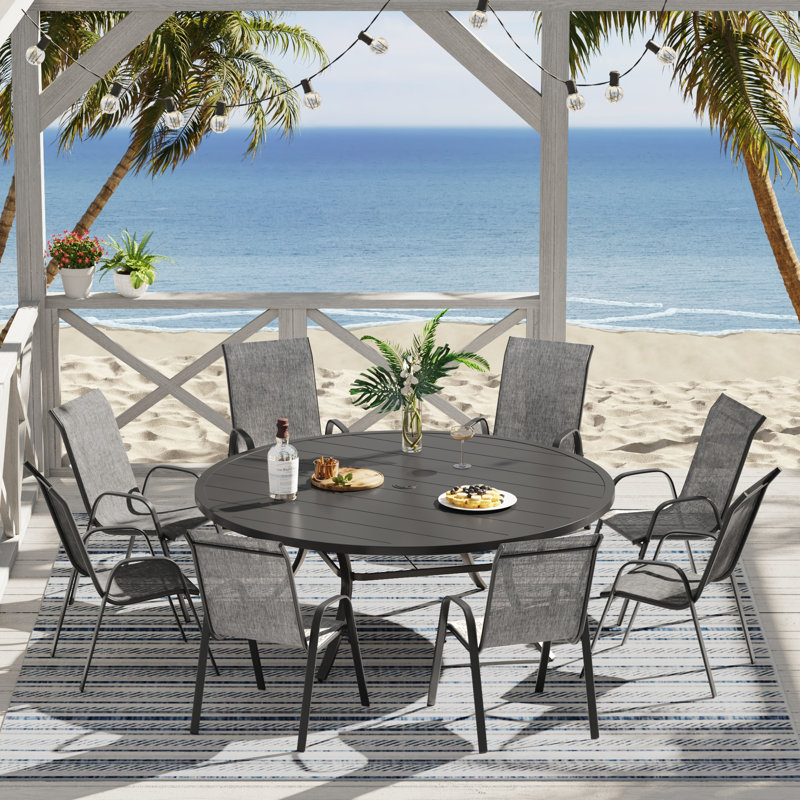 Elijah With Stackable Textilene Chairs, Gray/Black