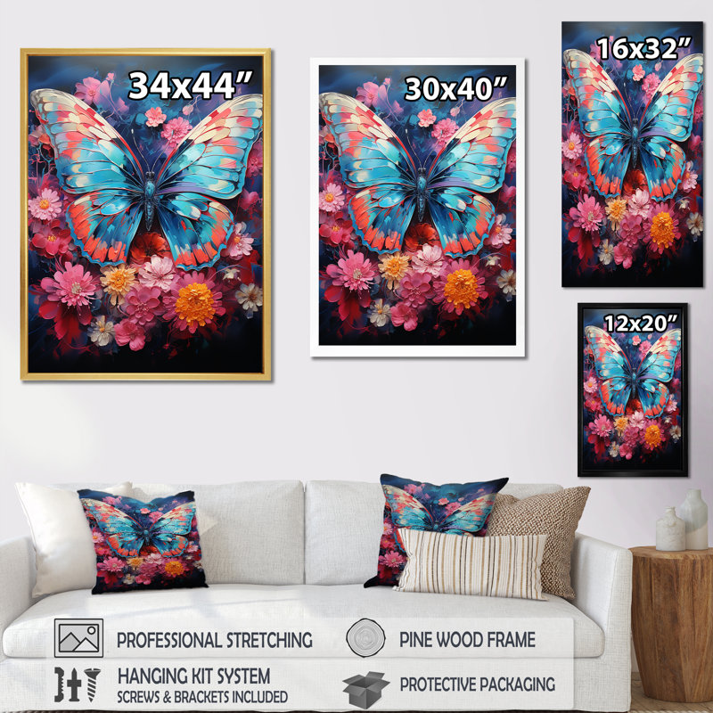 Butterfly Fauvist Flutter  - Butterfly Wall Decor, H 44 po x l 34 po x P 1,5 po, Cadre flottant noir