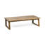 Table basse belge avec structure en lattes de bois, coussins d'eau pour terrasse, largeur 33,5 pouces, croquis en couleur.