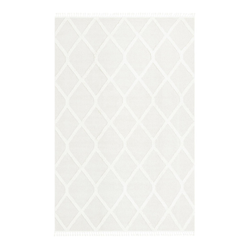 Tapis géométrique ivoire en polyester tissé à la machine, Rectangle 10 pi x 14 pi 1 po