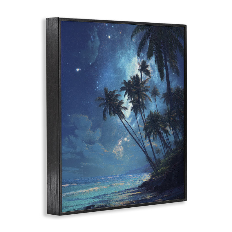 Giclée encadrée par Moonlit Beach, dessin de Ziwei Li, H 20 po x l 16 po, Giclée encadrée noir minuit