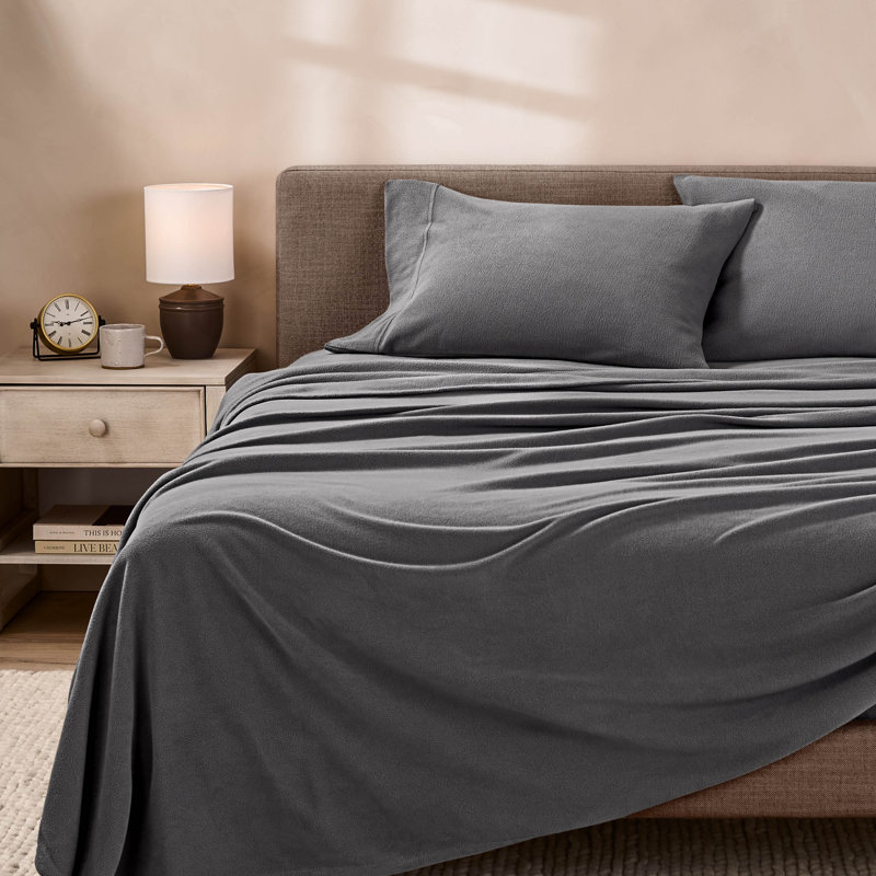 Ensemble de draps en molleton polaire ultra doux de qualité supérieure, Gris, California King With 2 Pillowcase