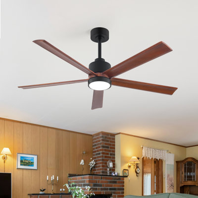 52" Smart Solid Wood Ceiling Fan with Light and Remote, 5-Blade Dimmable 3CCT LED Ceiling Fan, 6-Speed Reversible DC Motor