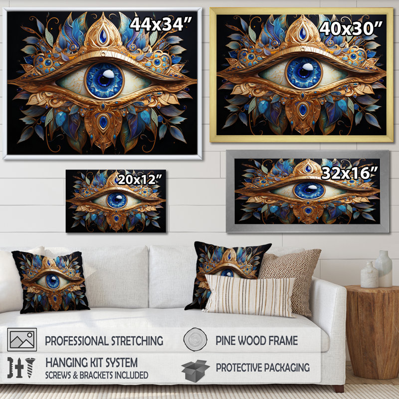 «Kokoro Judaism Hamsa Blessings Eye II», reproduction, H 30 po x l 40 po x P 1,5 po, Cadre flottant noir