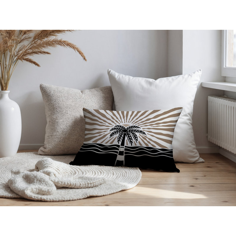 Aky Palm Reversible Indoor/Outdoor Rectangle Pillow, Beige, Rectangle 14"H x 20"W
