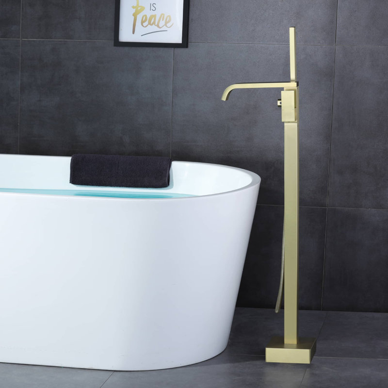1 Handle Floor Waterfall Faucet with Diverter, Gold