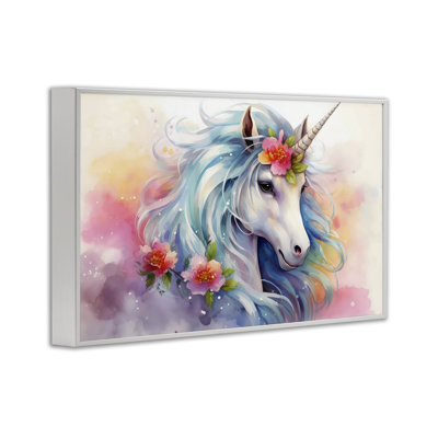 Magical Unicorn with Blossoms Framed Giclee, design by Creative Studio