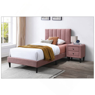 1pc Twin Size Bed Pink Finish Channel Tufted Adjustable Headboard Middle Support Legs Bedroom Furniture
