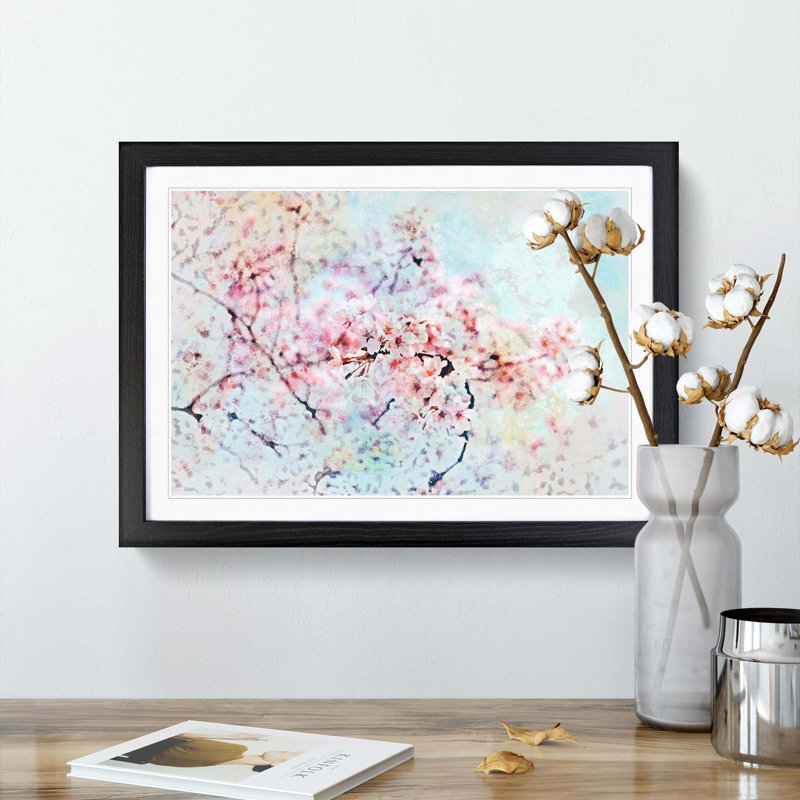 Japanese Cherry Tree in Pink in Abstract - Framed Print, Black Framed, 36cm H x 48cm W x 2cm D