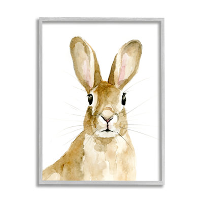 " Curious Bunny Rabbit Watercolor Portrait Wild Forest Animal "
