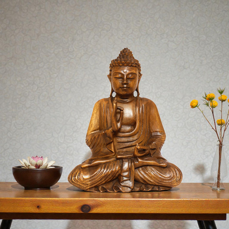 Sabiha en bois serein assis Bouddha Vitarka Mudra statue fait à la main méditation sculpture Figurine Home Decor Accent artisanal moderne oriental