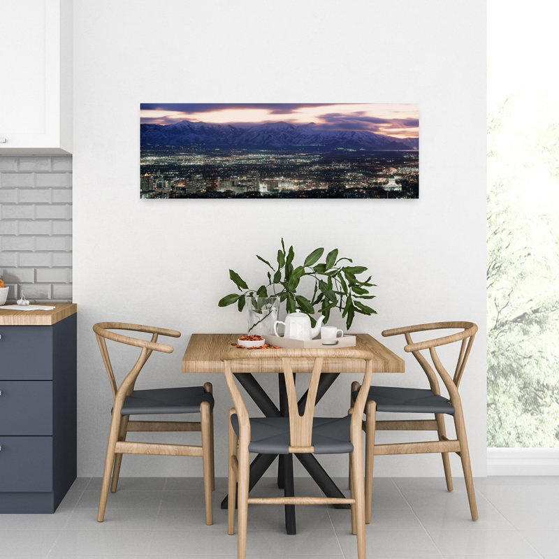 Salt Lake City Utah Skyline At Night by J Sohm/VOA LLC - Wrapped Canvas Panoramic Print, 30.48 cm H x 91.44 cm W
