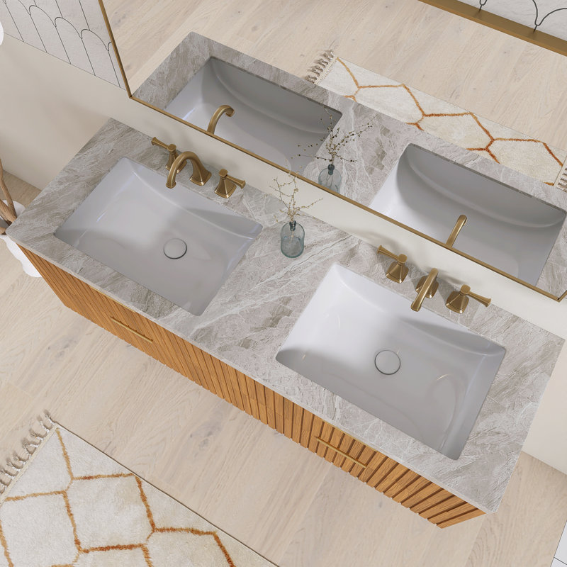 Meuble-lavabo double 60 po avec comptoir en pierre frittée 60 po