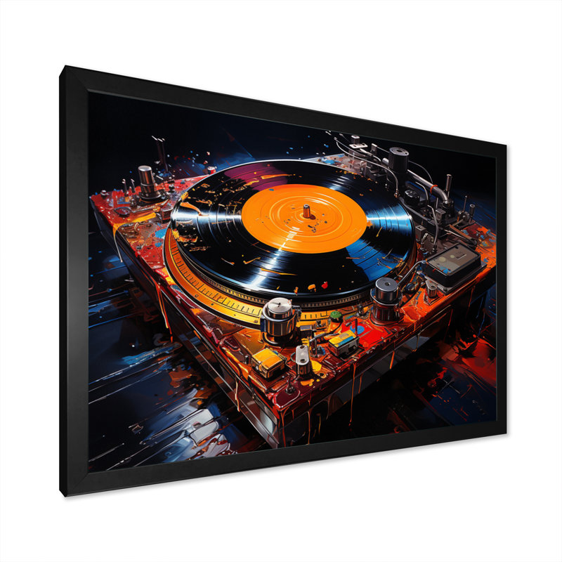 Disque vinyle, sérénade II sur toile, Cadre simple noir, H 30 po x l 40 po x P 1,5 po
