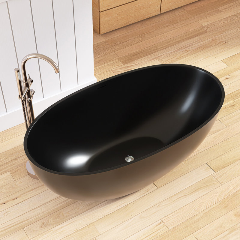 Forma 55'' Freestanding Tub Solid Surface Freestanding Soaking Bathtub, Black