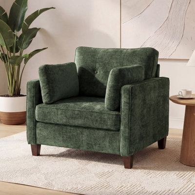  Oversized Accent Chair, 40.9" Luxury Upholstered Piping Single Armchair With 32" Wide Seat, Comfy Tufted Backrest, Wood Legs, 2 Pillows For Living Room