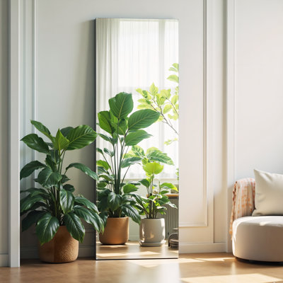 Miroir pleine longueur en verre trempé sans cadre avec support, anti-désargent 10 ans