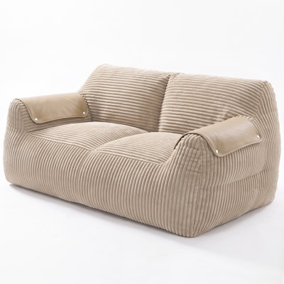 Fauteuil à billes en velours côtelé avec accoudoirs en similicuir, canapé paresseux simple / double pour le salon, la chambre à coucher, aucun assemblage requis
