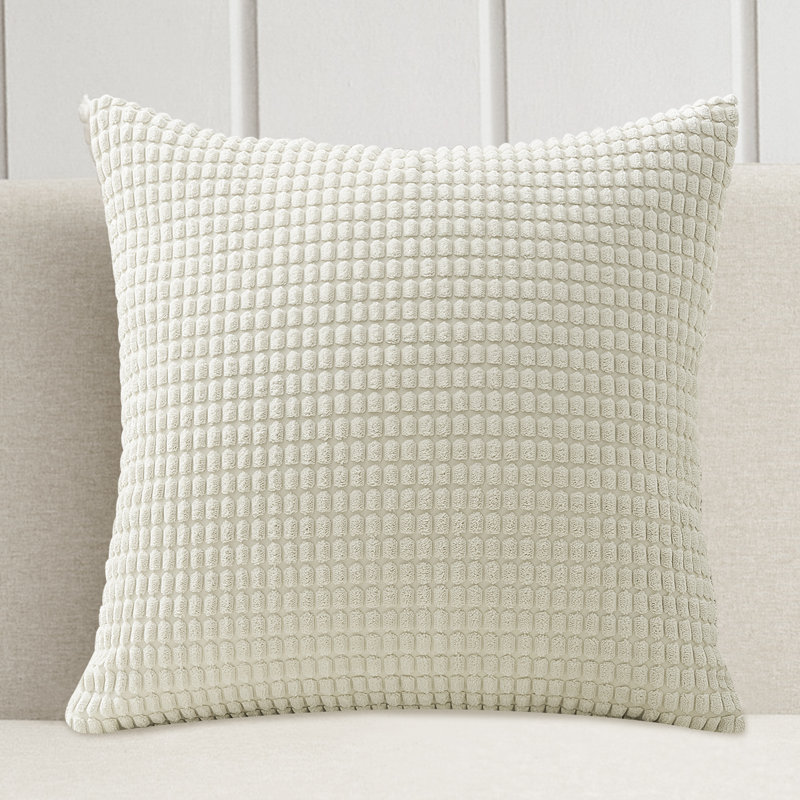 Housse de coussin carré en velours côtelé, H 20 po x l 20 po, Crème, crème