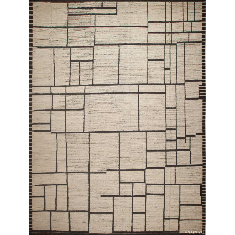 Tapis géométrique moderne à motif géométrique brun foncé / crème de grande taille One-of-a-Kind