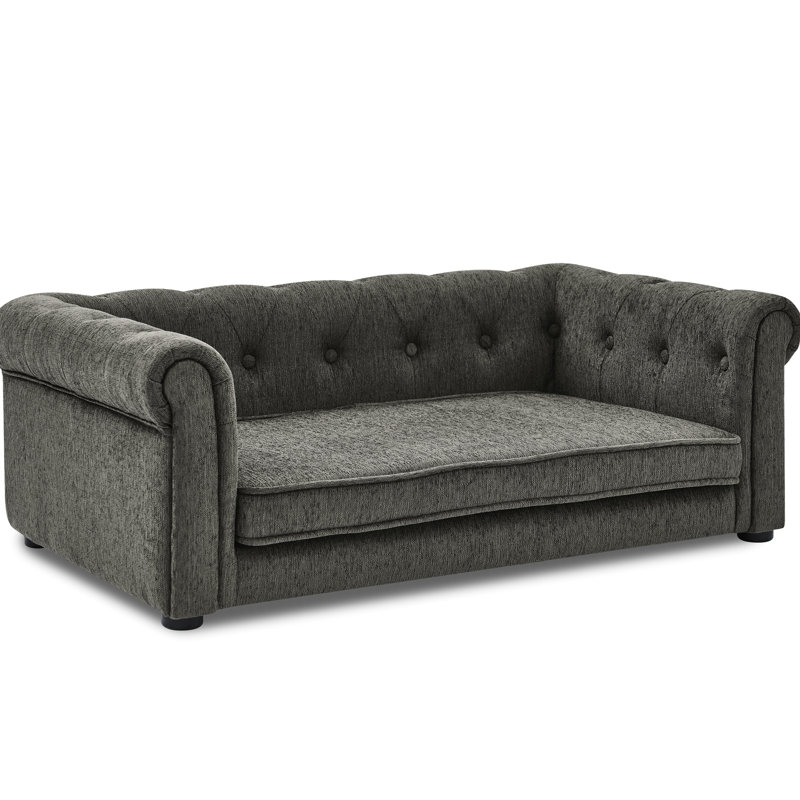 Grand lit confortable pour chien, surélevé et, de style moderne, gris foncé, - Housse de canapé gris, pour animaux de compagnie, - Mèche