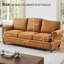 Canapé de 85 po de luxe, canapé confortable en simili cuir 3 places avec accoudoirs roulés et garniture cloutée, brun