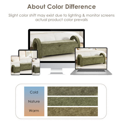 U-Shaped Curved Arm Chenille Storage Bench