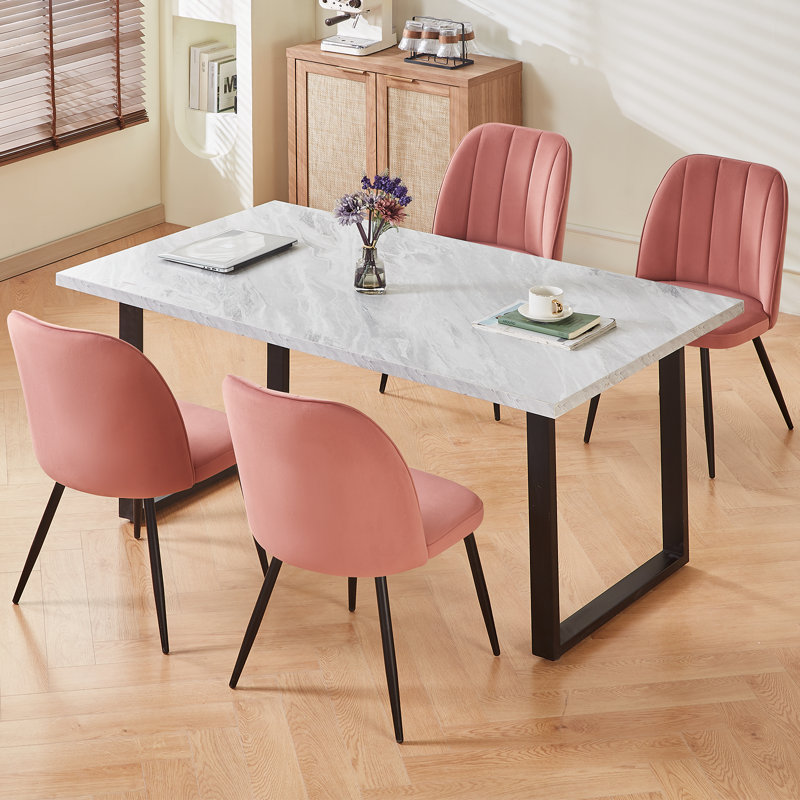 Barez Velvet/Suede Upholstered Armless Dining Chair with Adjustable Feet, Rose