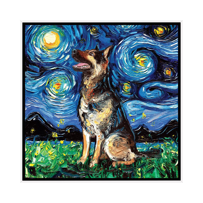« German Shepherd Night II » par aja Trèves, reproduction d’art, H 37 po x l 37 po x P 1,5 po, Toile blanche encadrée