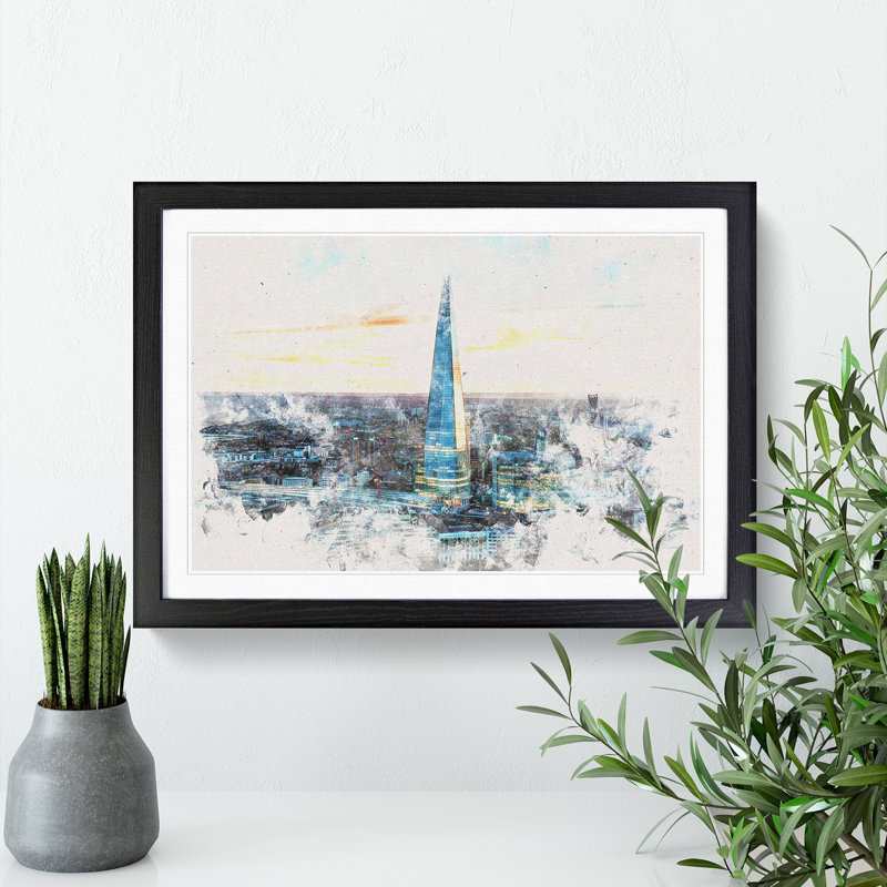 The Shard London England Skyline - Picture Frame Painting Print on MDF, 45cm H x 63cm W x 2cm D, Black Framed