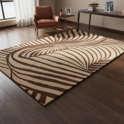 Ailey Authentic Hand-Tufted Handmade Tan & Brown Abstract Stripe Wool Area Rug