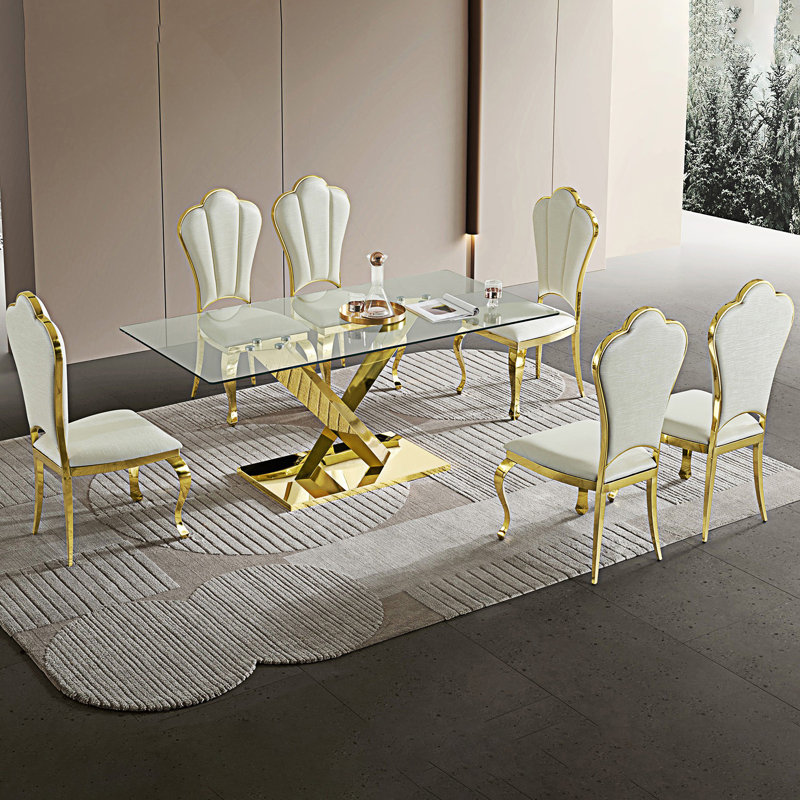 Table de salle à manger avec plateau en verre trempé transparent