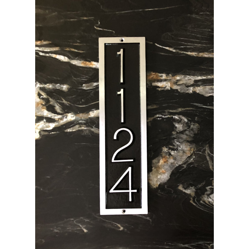 Plaque d'adresse murale 1 ligne Times Donn, Noir / argent, Oui