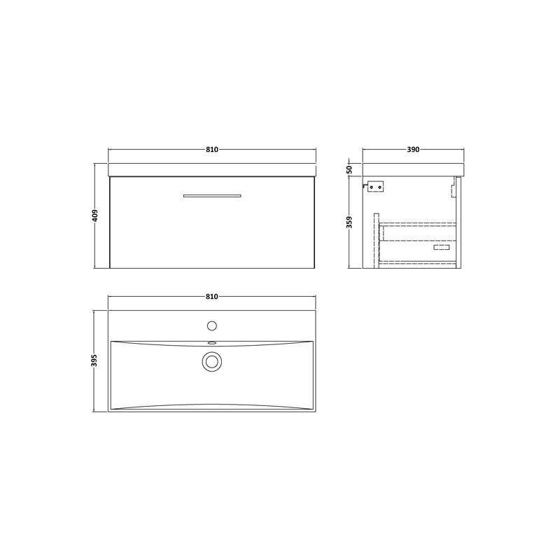 810mm Single Bathroom Vanity with Drop In Vitreous China Basin, Midnight Blue