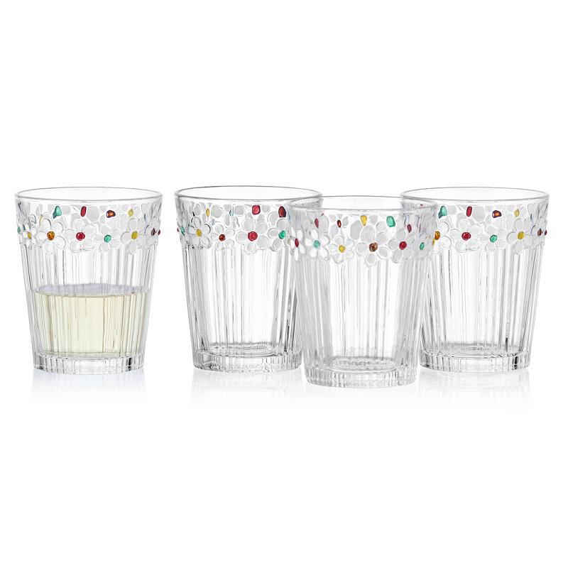 Darbie Angell Painted Daisy Set of 4 Double Old Fashioned Glasses - Thumbnail 5