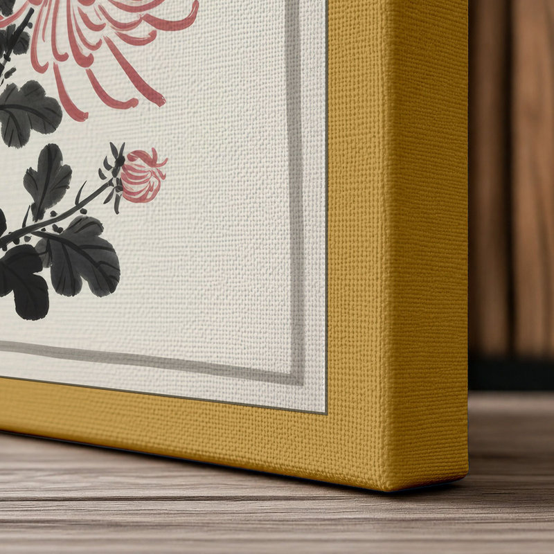Chrysanthemum Study Japandi - Wrapped Canvas, 36x24 - 91.4 x 61.0 cm, Ochre Border
