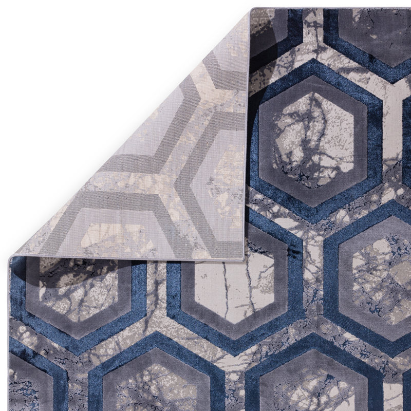 Aurora AU19 Hexagon Blue Area Rug, Rectangle 80 x 150cm