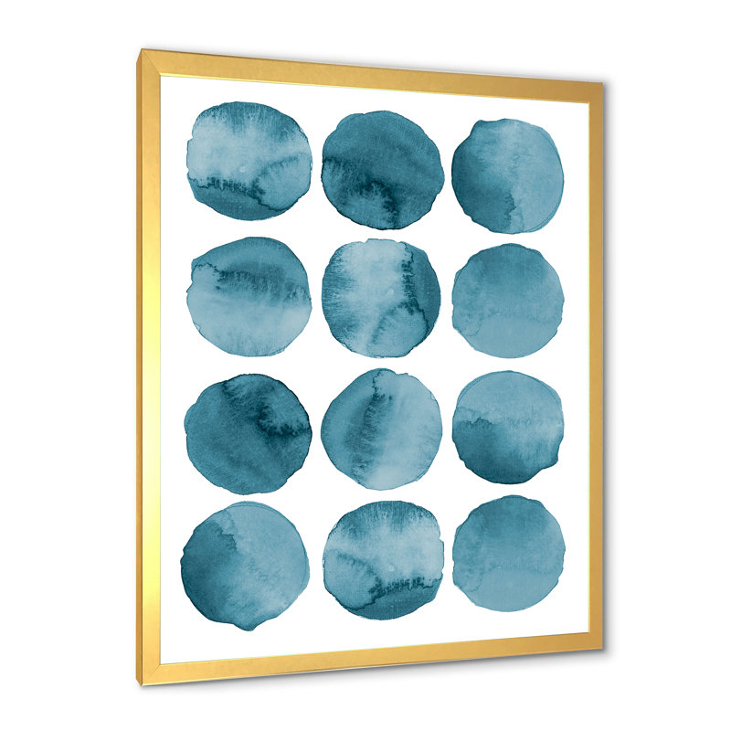 Aquamarine Circles Geometric Elements - Reproduction de photo sur toile, H 32 po x l 16 po x P 1 po, Encadrement doré