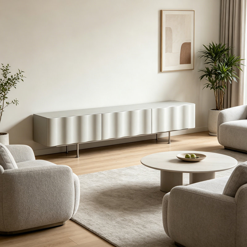 Meuble télé en bois Modern Wave Design, 17.71" H x 70.86" W x 15.74" D