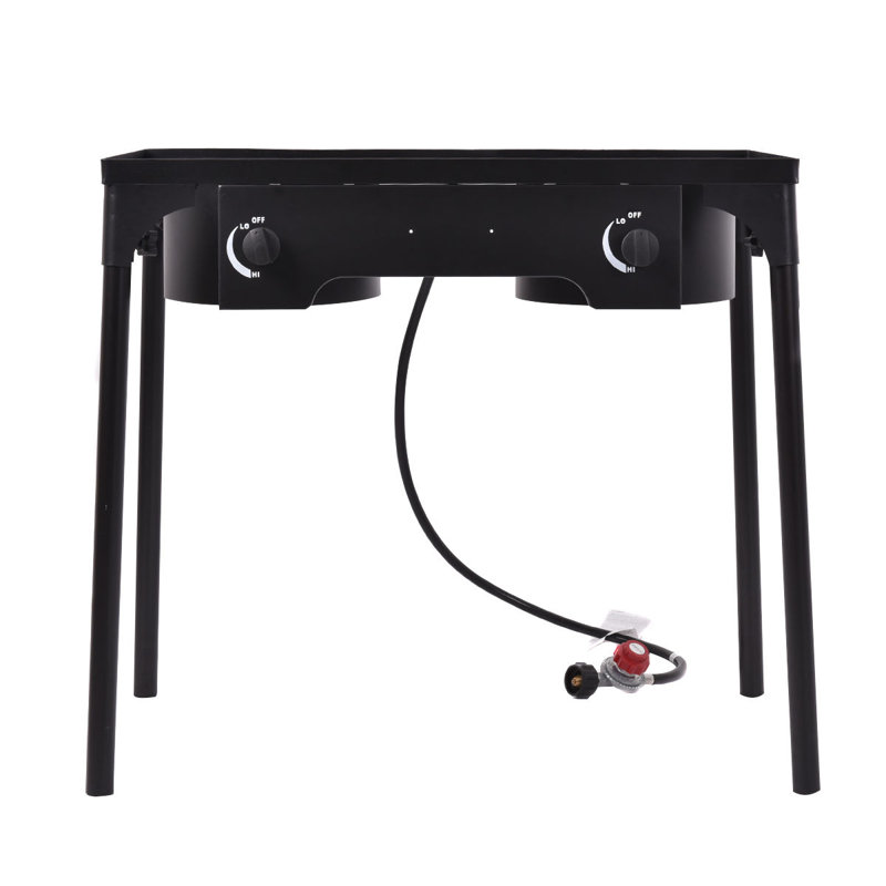Black Cast Iron Double Burner Outdoor Gas Stove