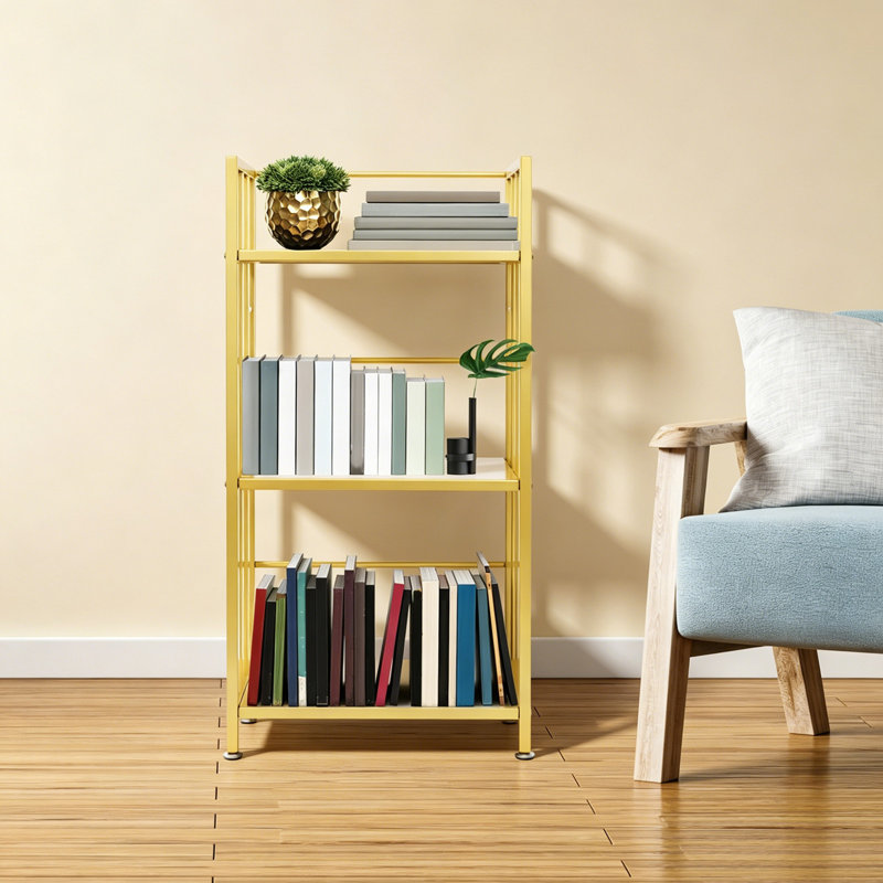 Bibliothèque sur pied à 3 niveaux, bibliothèque ouverte, présentoir, Or rose