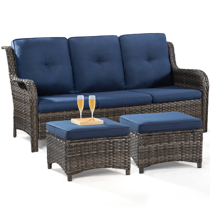Anahit 3-Piece Wicker Outdoor Seating Group with Cushions, Navy