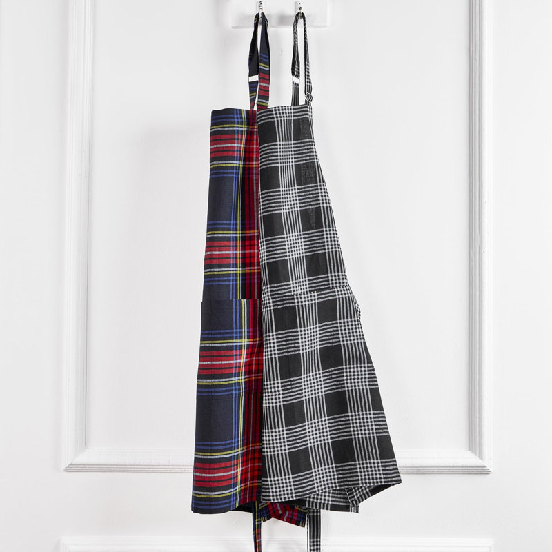 Linen Bib Apron - 100% Pure Linen Apron, Black/White